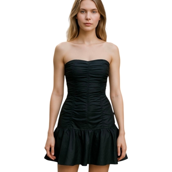 Vtg Y2K Gunne Sax Black Strapless Ruched Bodycon With Ruffle Party Dress Sz XS - Picture 9 of 9